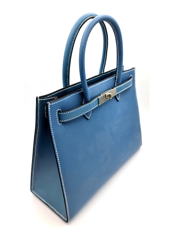 Sac bleu ciel cuir sur-mesure - Atelier Alérion